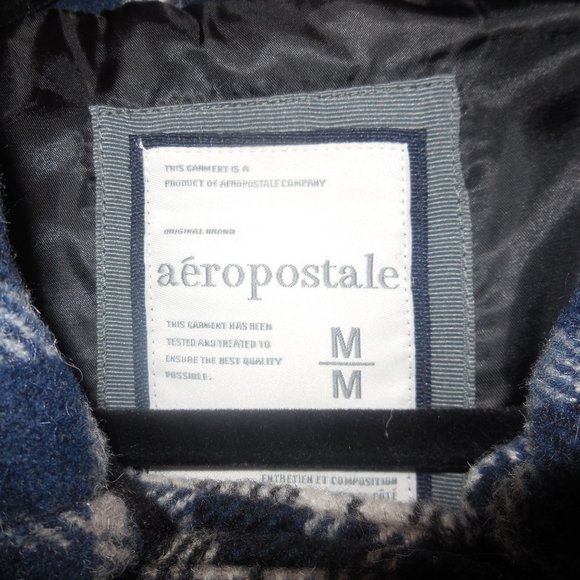 Pea Coat MEDIUM Wool Blend Navy Blue Plaid Winter Jacket - Picture 5 of 7